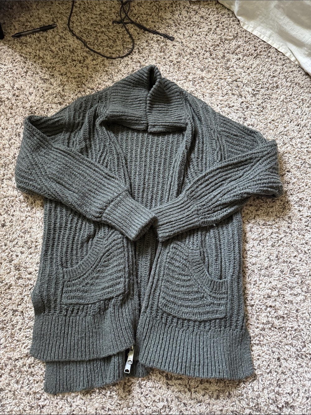Pilcro Anthropology Green Zip Up Collared Cardigan